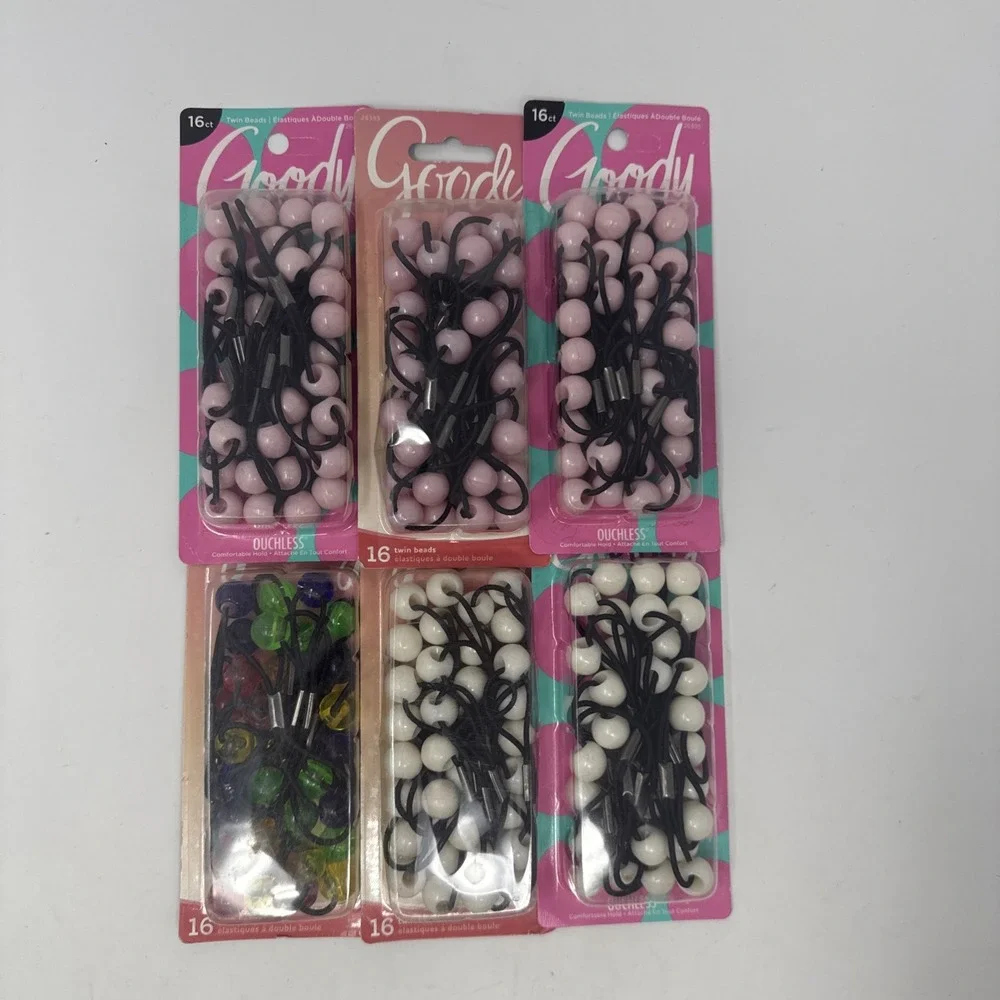 6 Pack - 16 Each Goody Girls Twinbead Bubble Ponytailers -White Pink Colorful